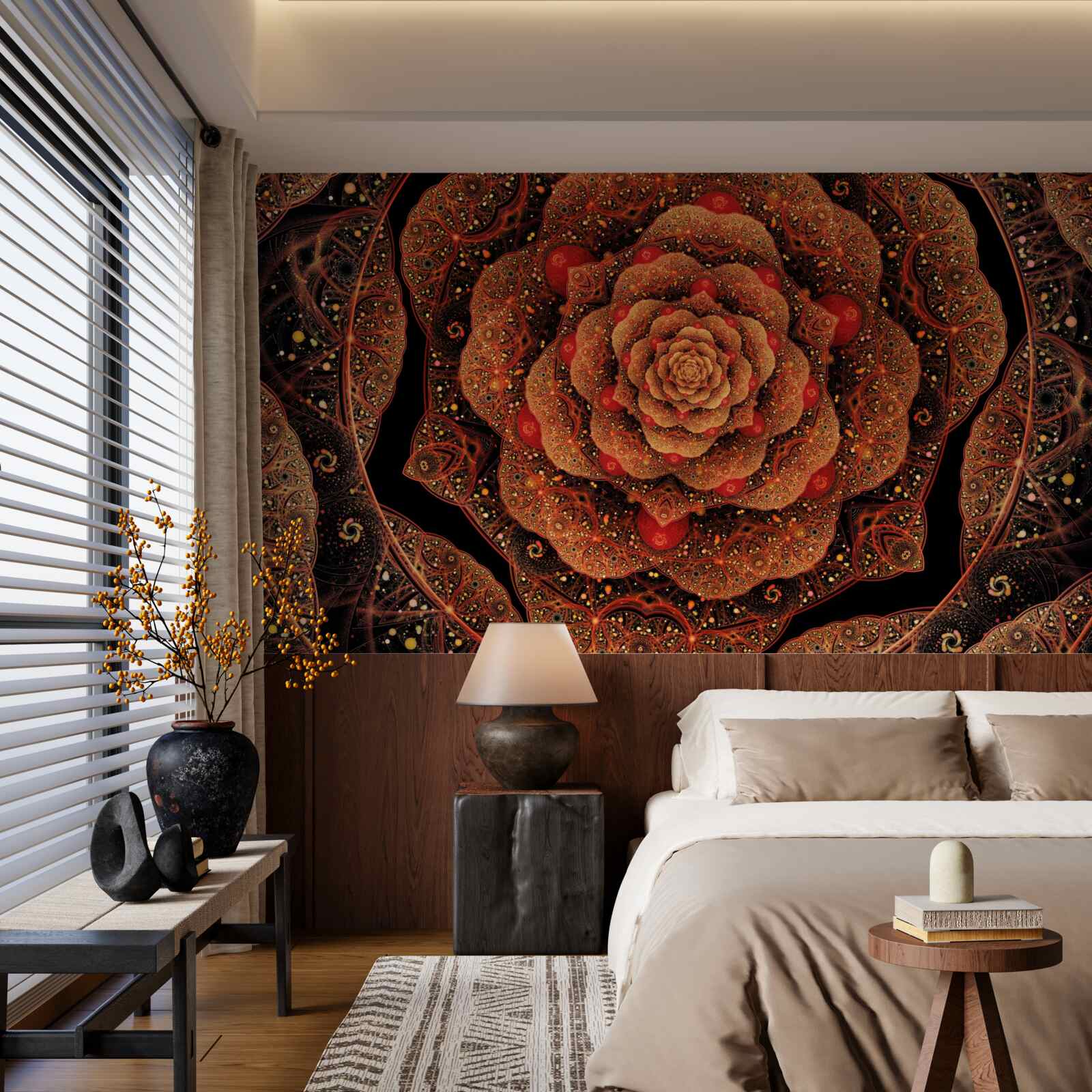 Fotobehang een bruine fractal waarvan de vorm lijkt op een pioenroos