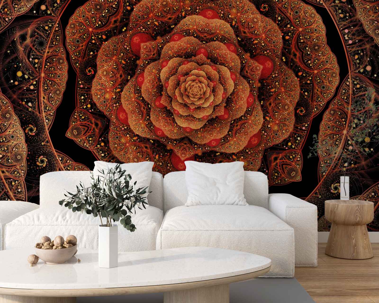 Fotobehang een bruine fractal waarvan de vorm lijkt op een pioenroos