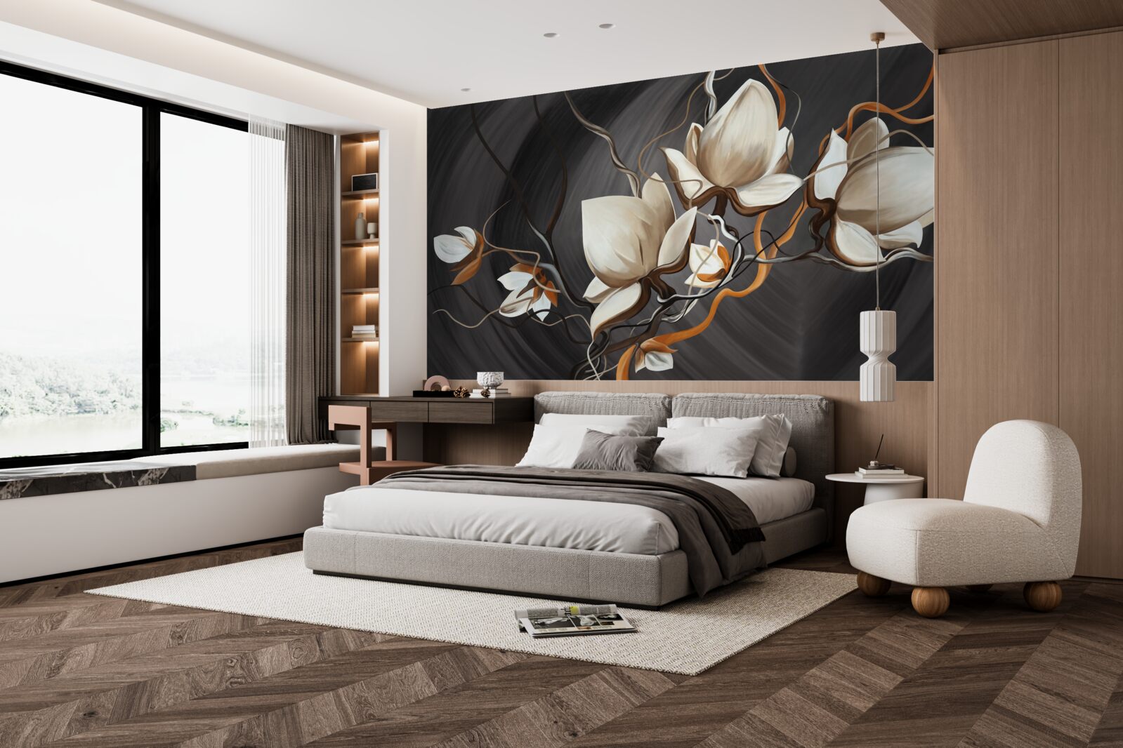 Fotobehang het openen van een sneeuwwitte magnolia