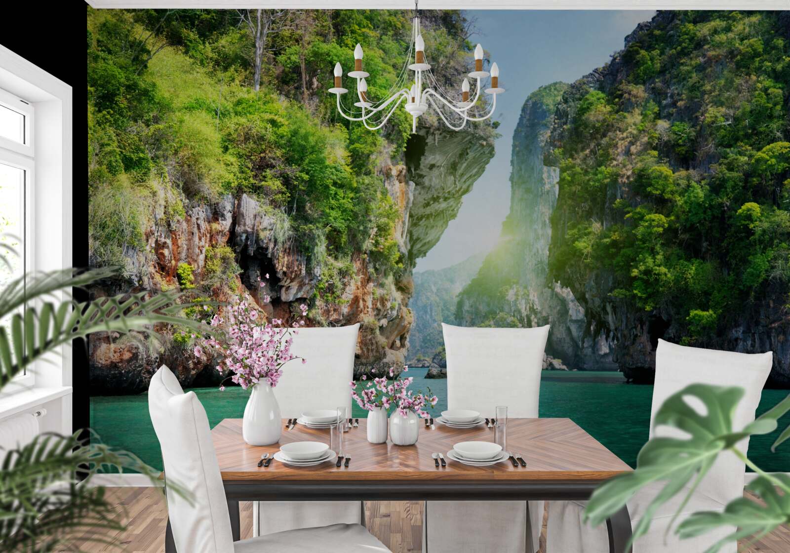 Fotobehang Smaragdgroene rotsen steken boven het water van de zee uit