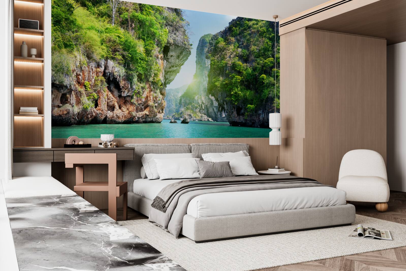 Fotobehang Smaragdgroene rotsen steken boven het water van de zee uit