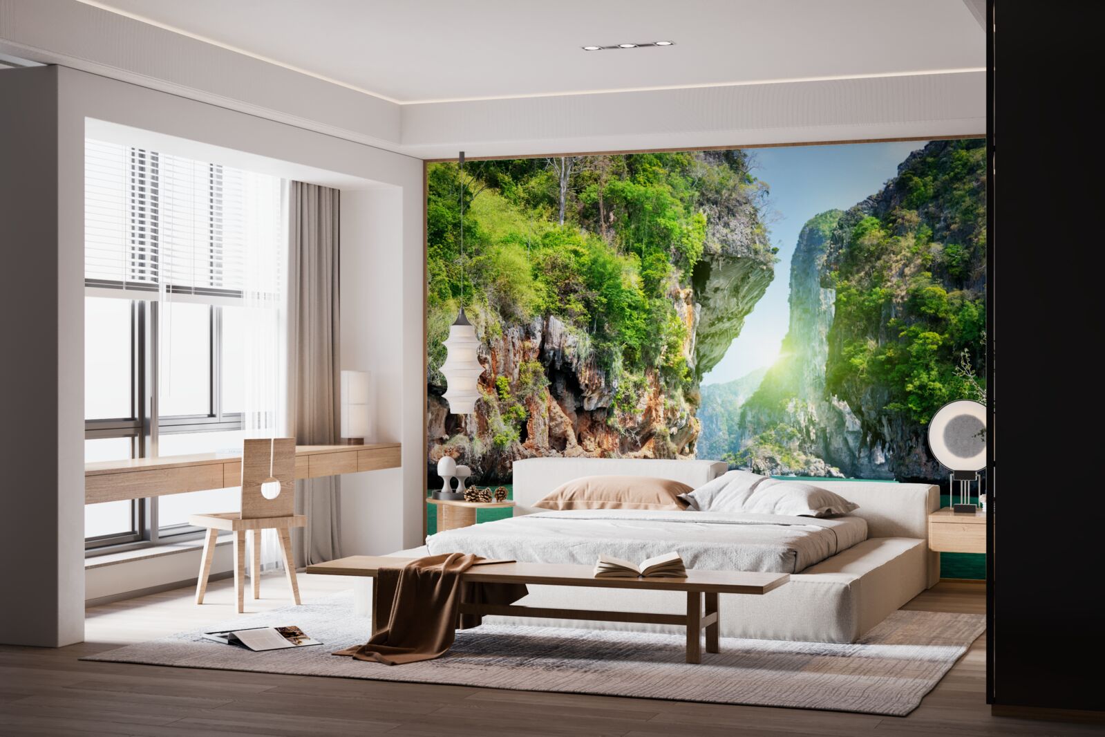 Fotobehang Smaragdgroene rotsen steken boven het water van de zee uit