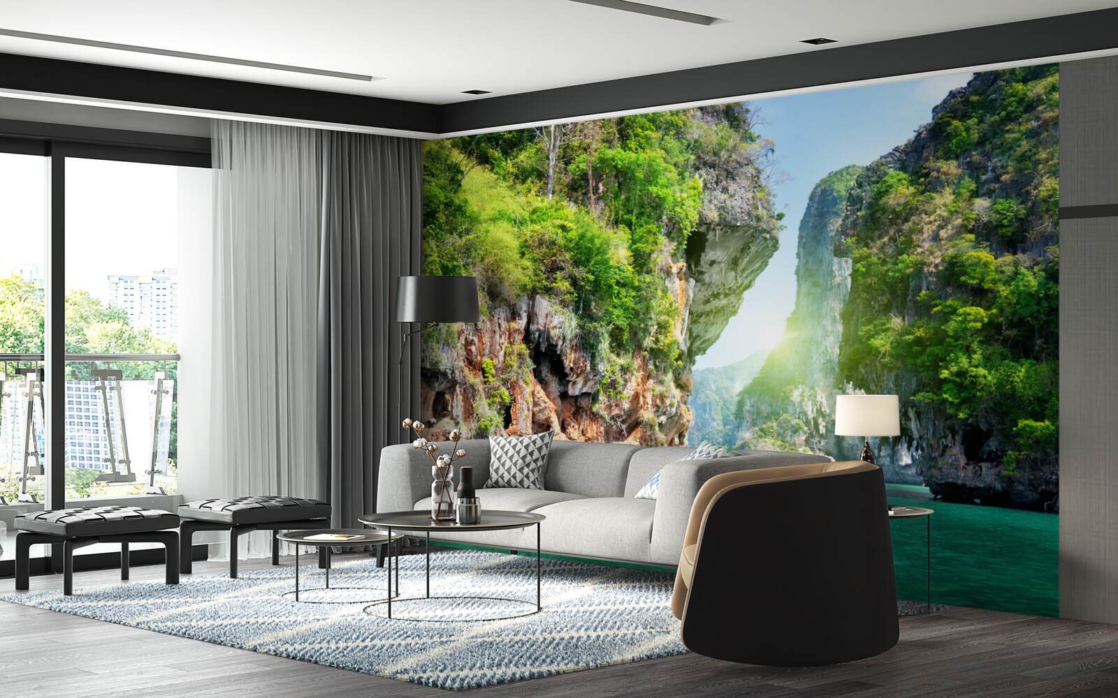 Fotobehang Smaragdgroene rotsen steken boven het water van de zee uit