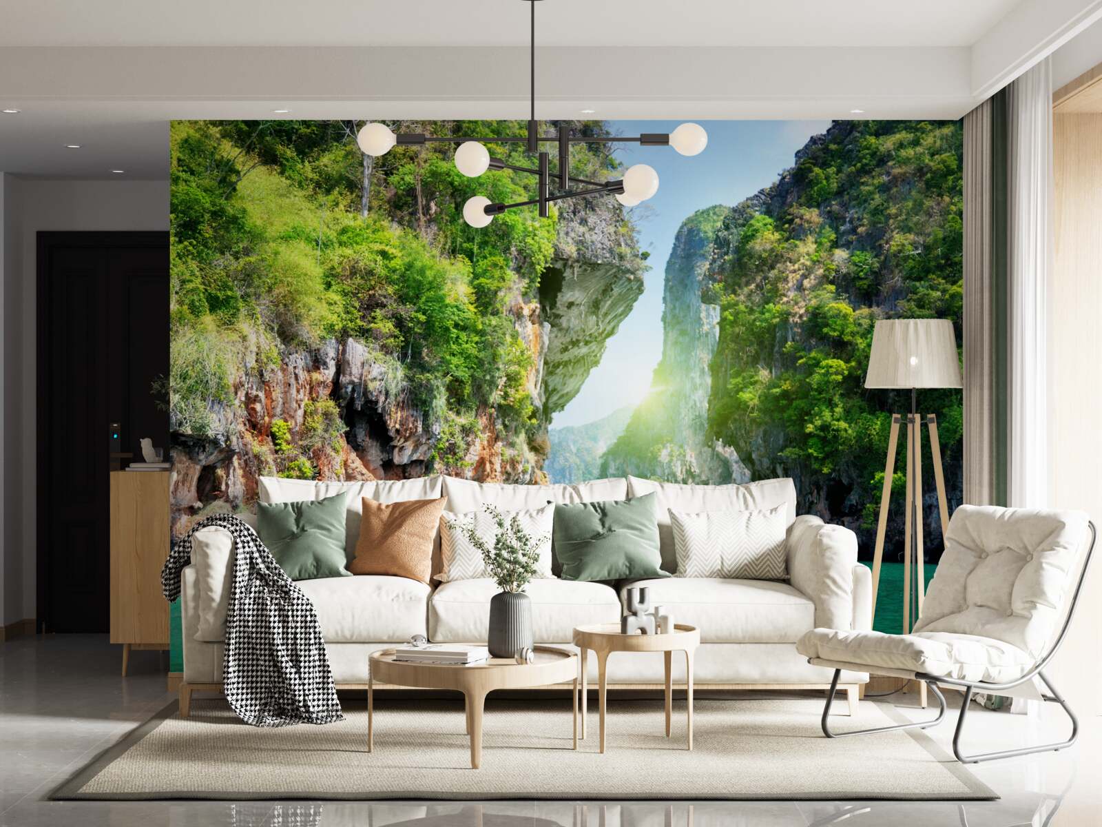 Fotobehang Smaragdgroene rotsen steken boven het water van de zee uit