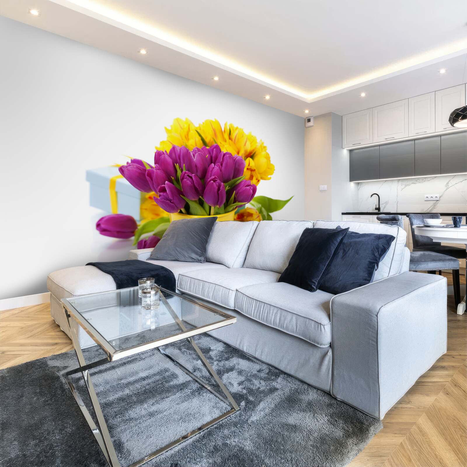 Fotobehang set paarse tulpen