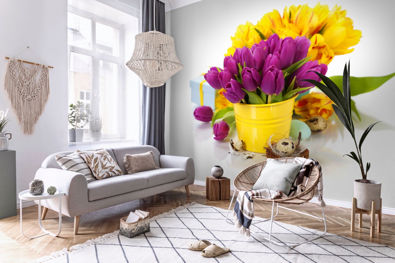 Fotobehang set paarse tulpen