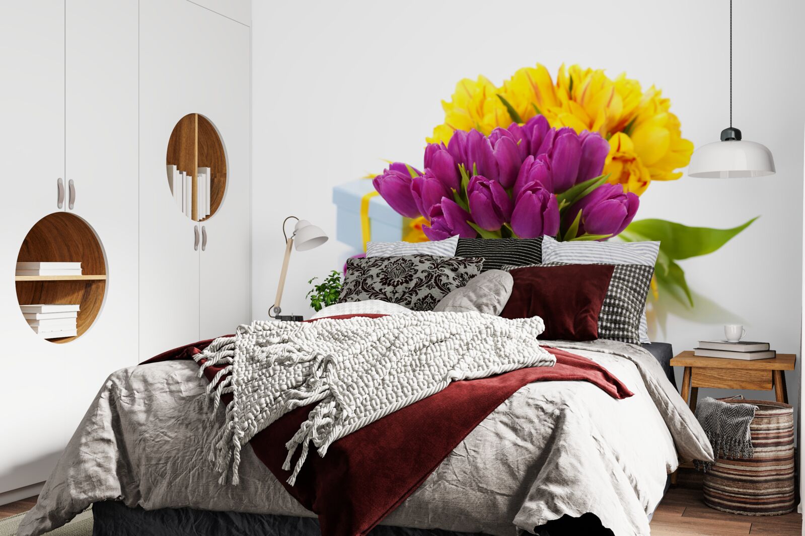 Fotobehang set paarse tulpen