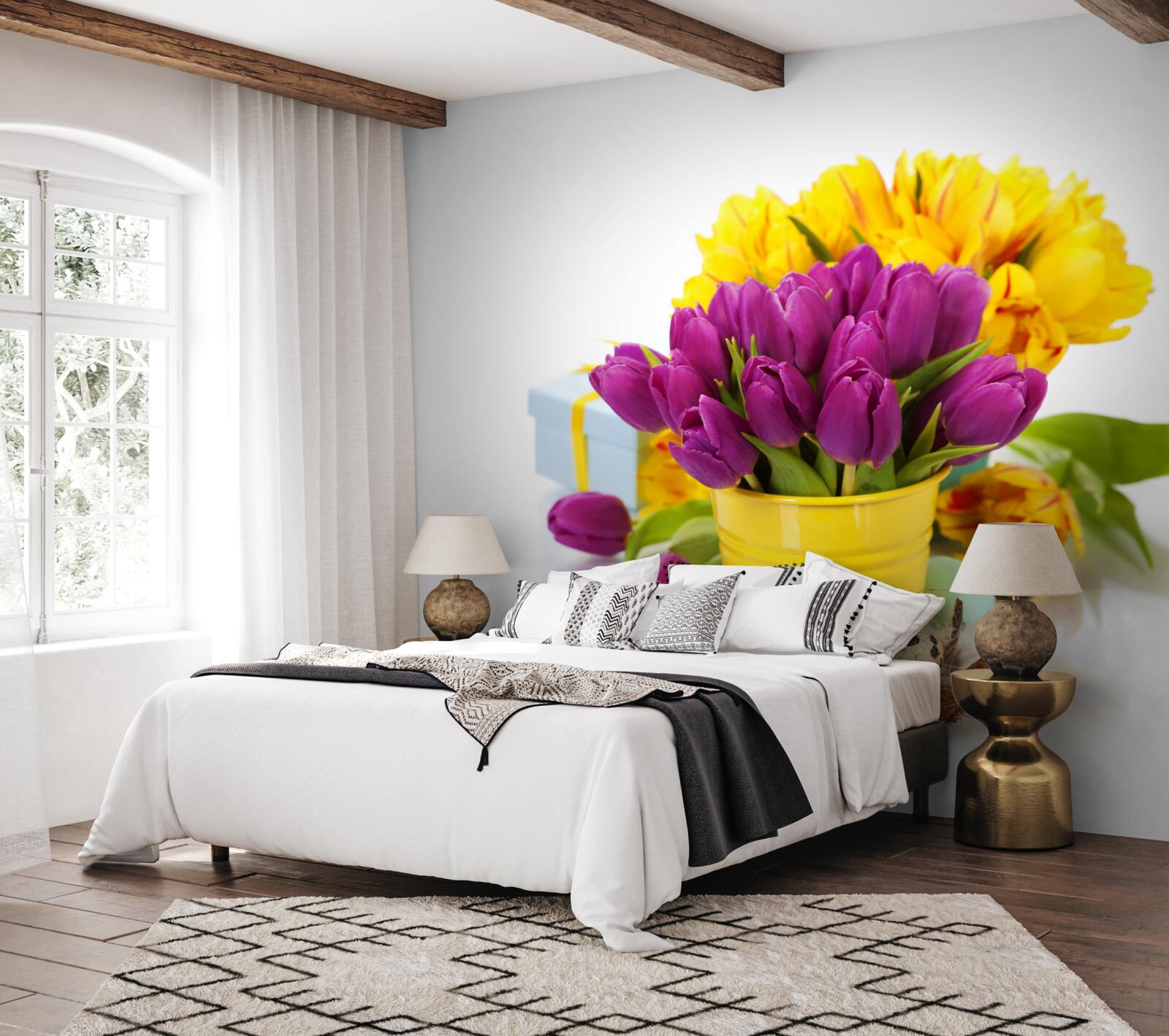 Fotobehang set paarse tulpen