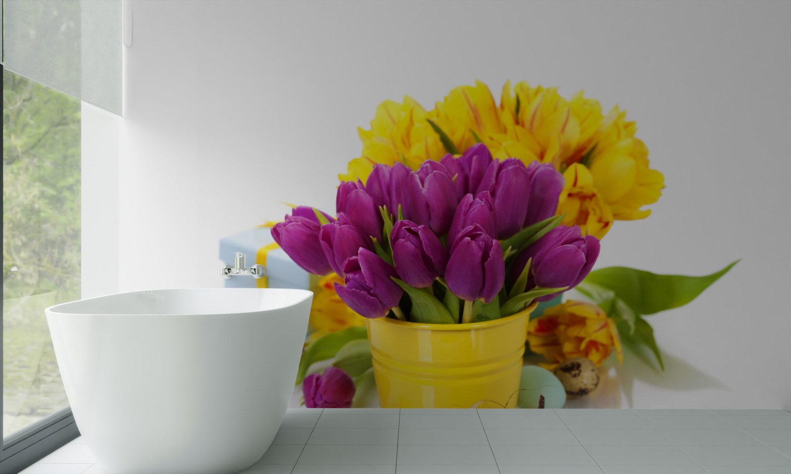 Fotobehang set paarse tulpen