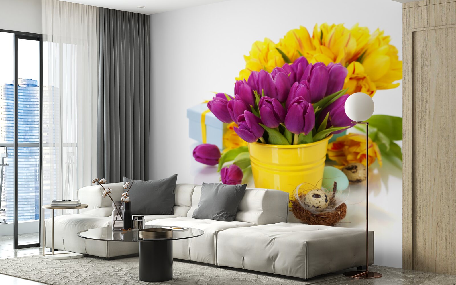 Fotobehang set paarse tulpen