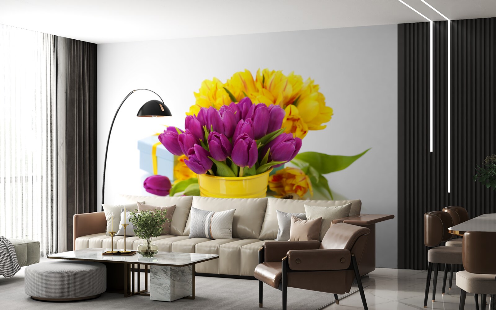 Fotobehang set paarse tulpen