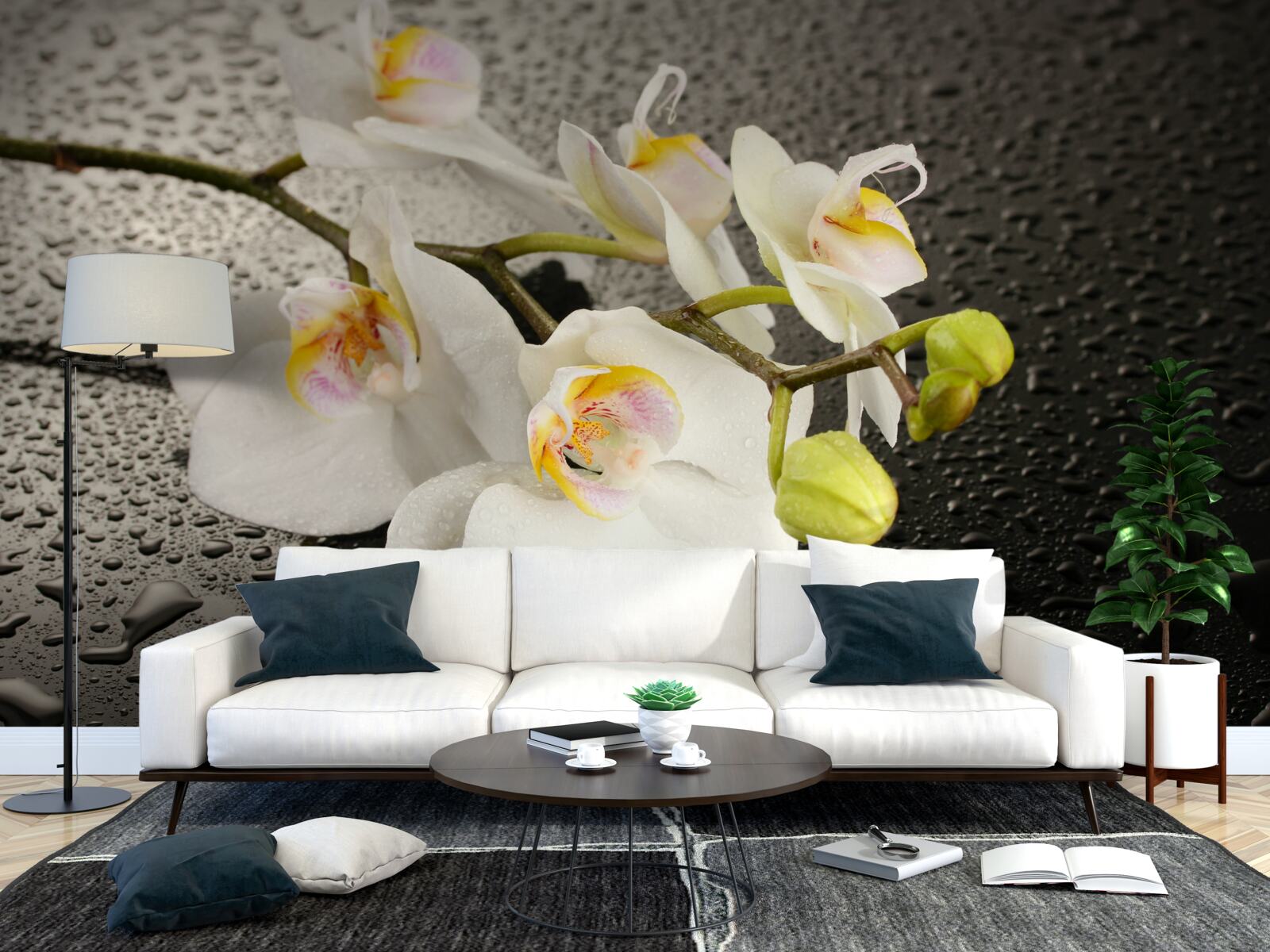 Fotobehang Sneeuwwitte orchidee na hevige regen