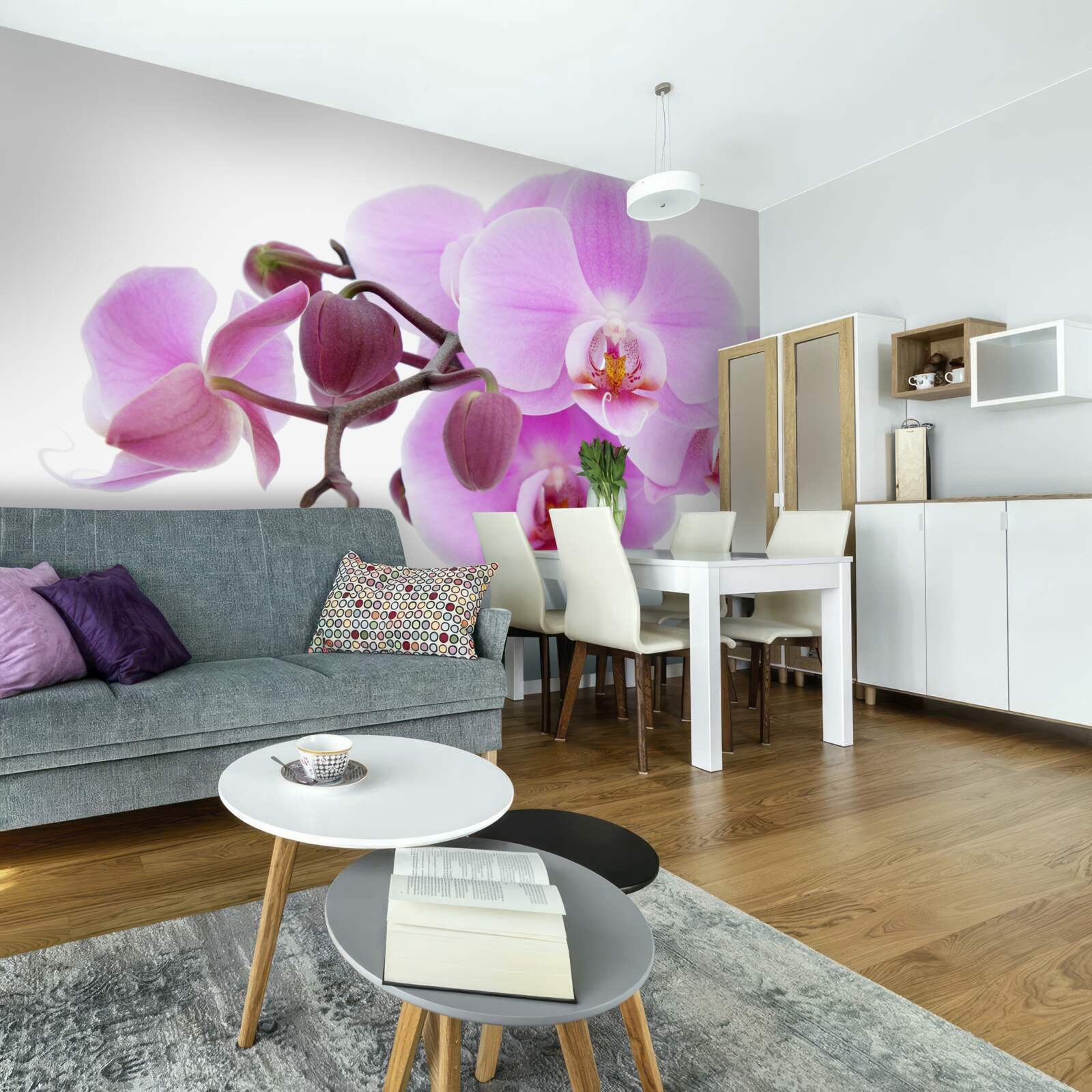 Fotobehang orchidee in paarse tinten met bloemknoppen