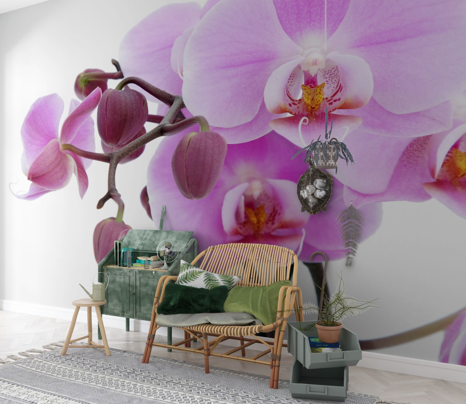 Fotobehang orchidee in paarse tinten met bloemknoppen