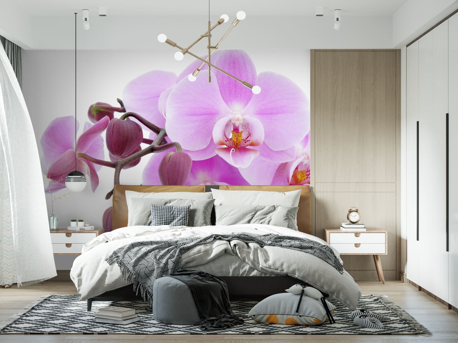 Fotobehang orchidee in paarse tinten met bloemknoppen
