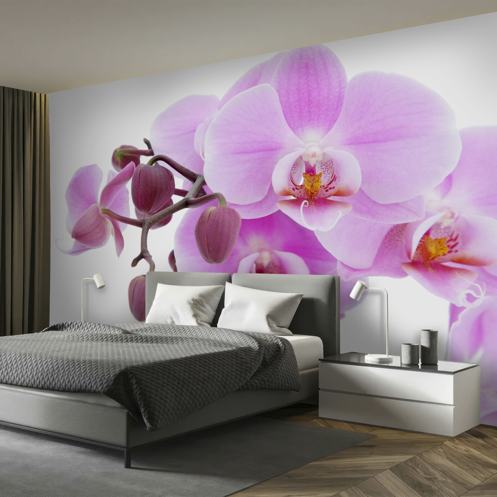 Fotobehang orchidee in paarse tinten met bloemknoppen
