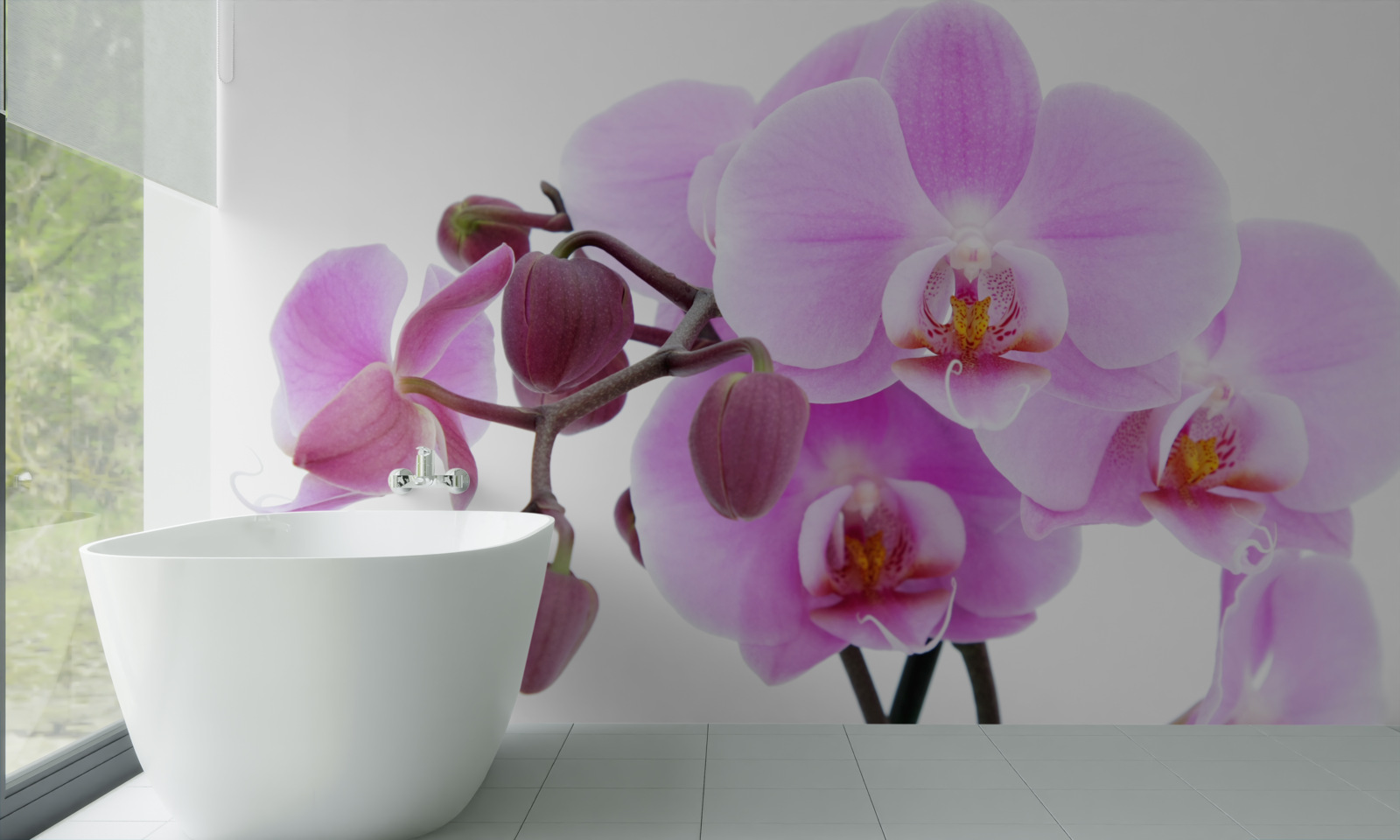 Fotobehang orchidee in paarse tinten met bloemknoppen