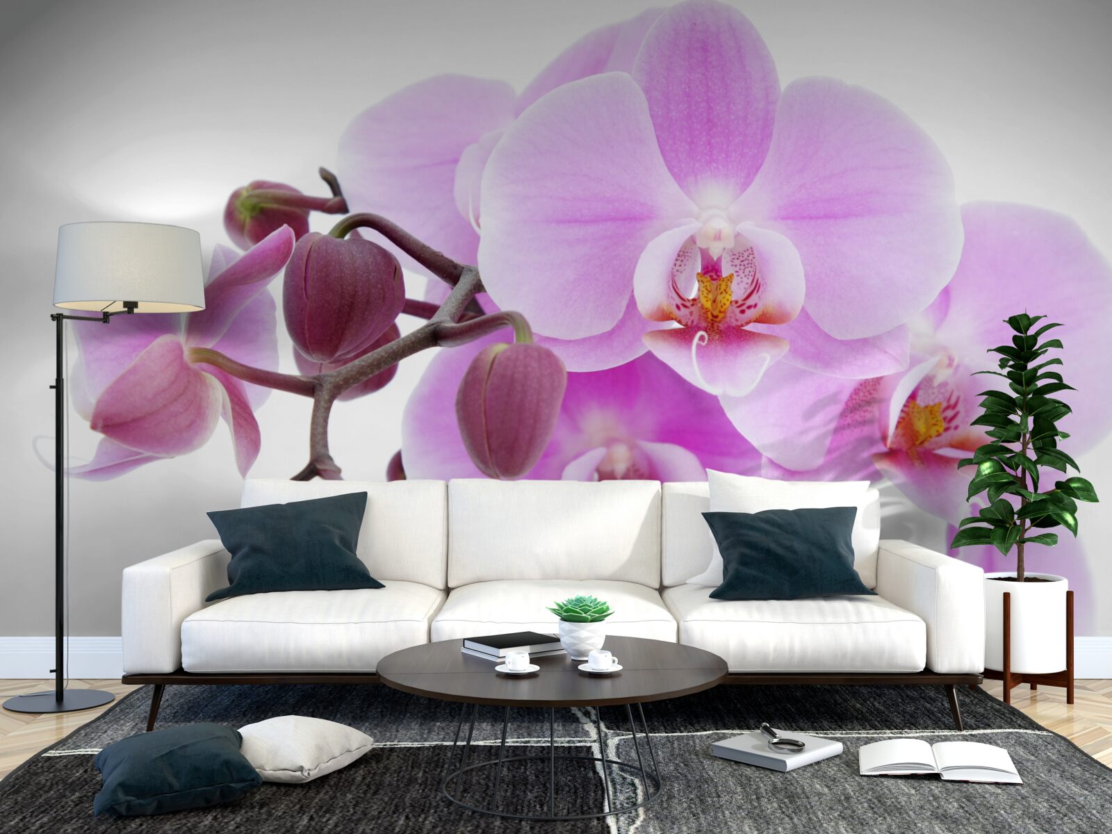 Fotobehang orchidee in paarse tinten met bloemknoppen