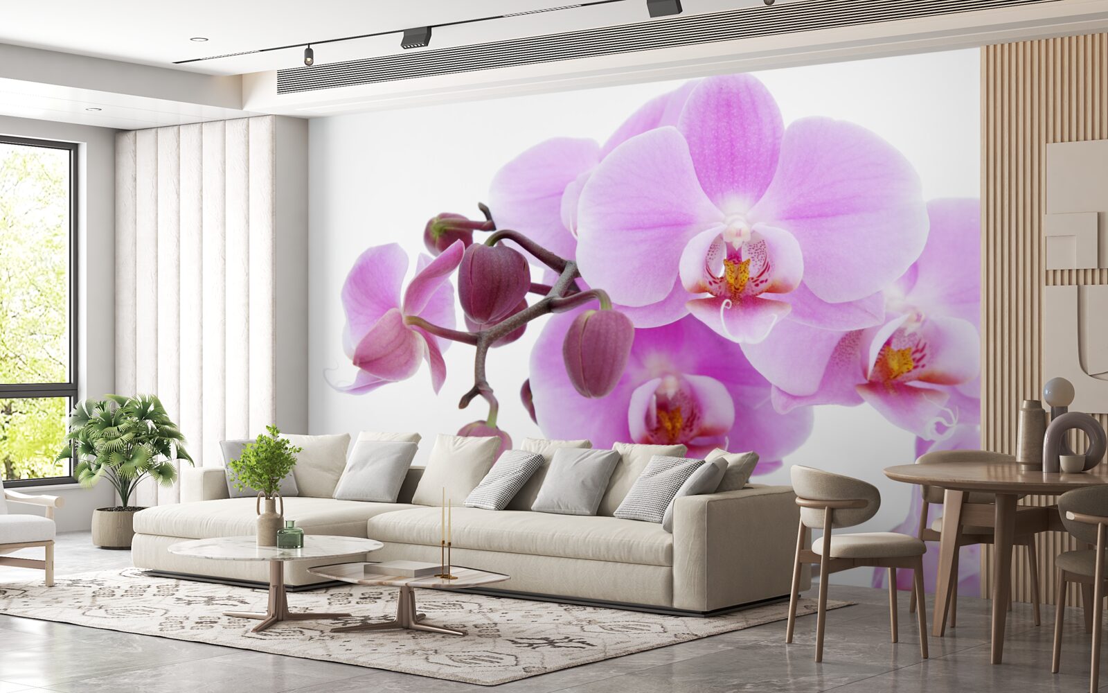 Fotobehang orchidee in paarse tinten met bloemknoppen