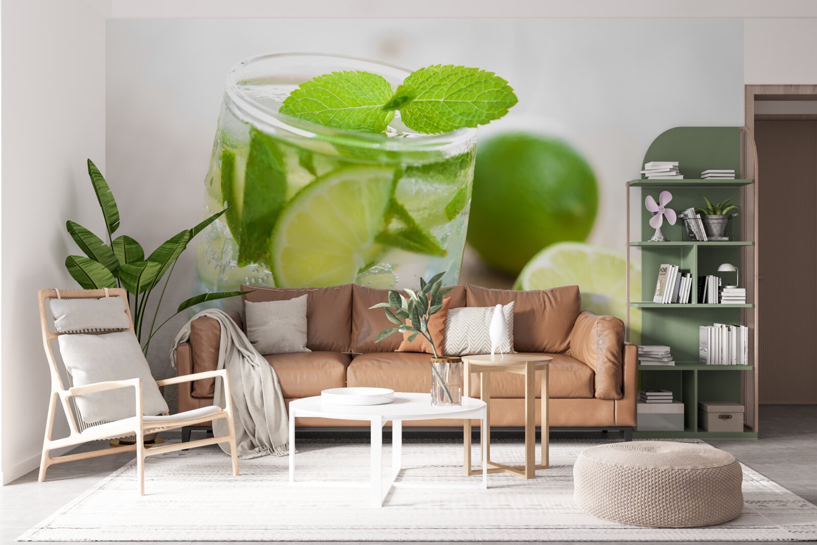 Fotobehang glas water met limoen en munt