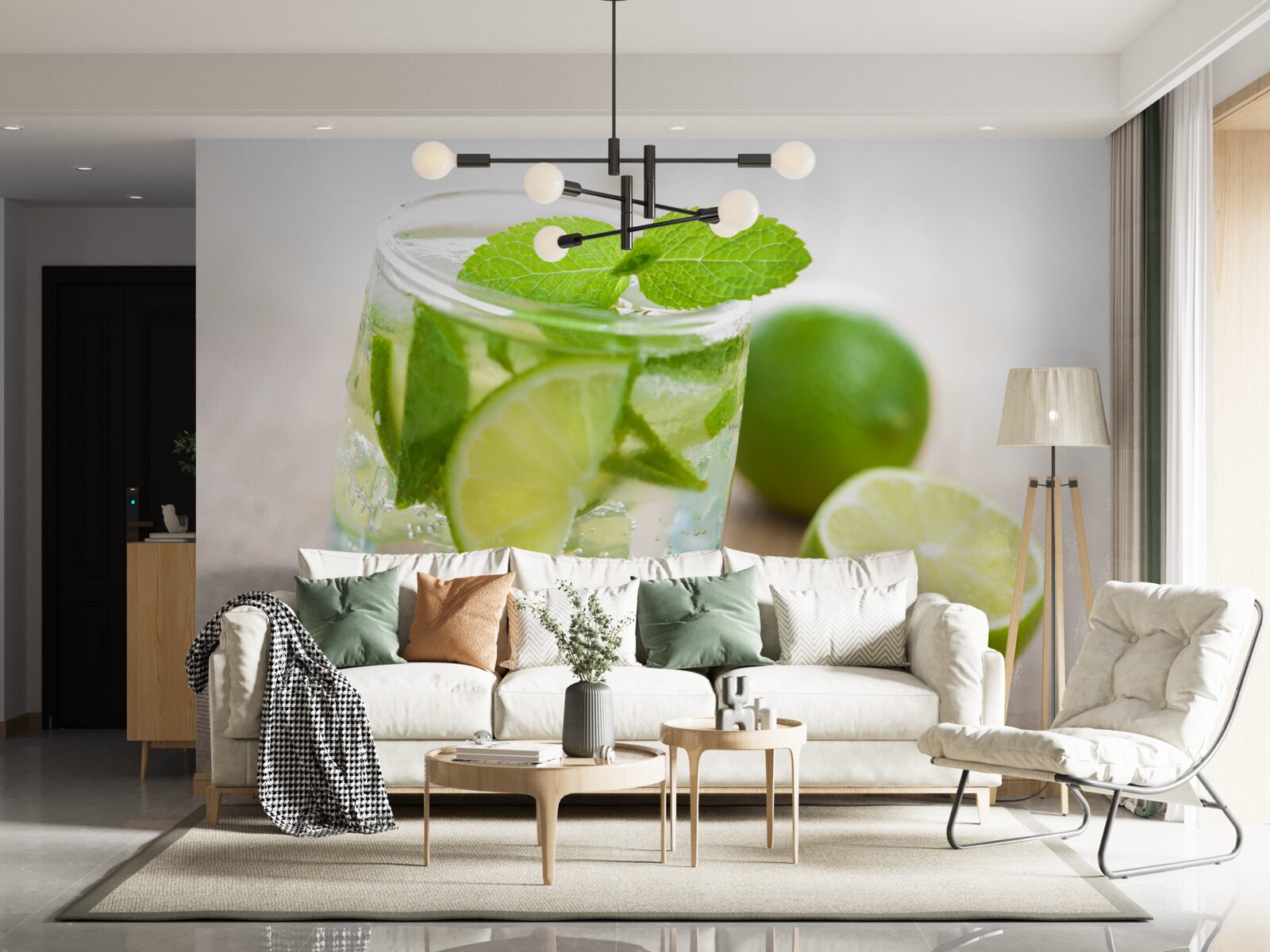 Fotobehang glas water met limoen en munt