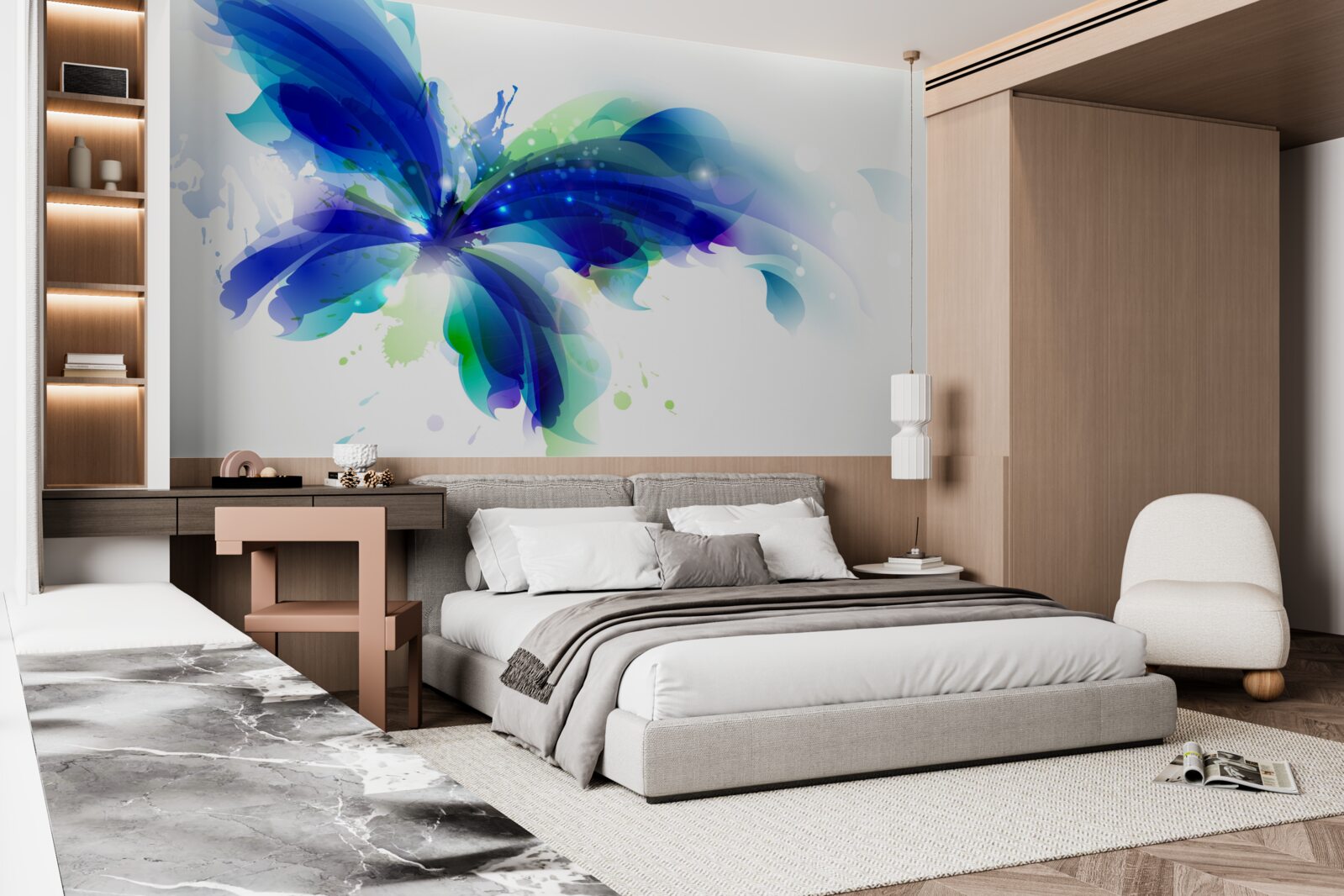 Fotobehang vlinder in lichtblauw