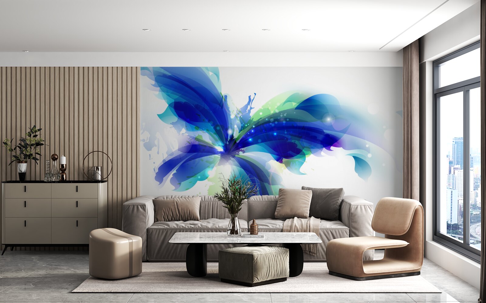 Fotobehang vlinder in lichtblauw