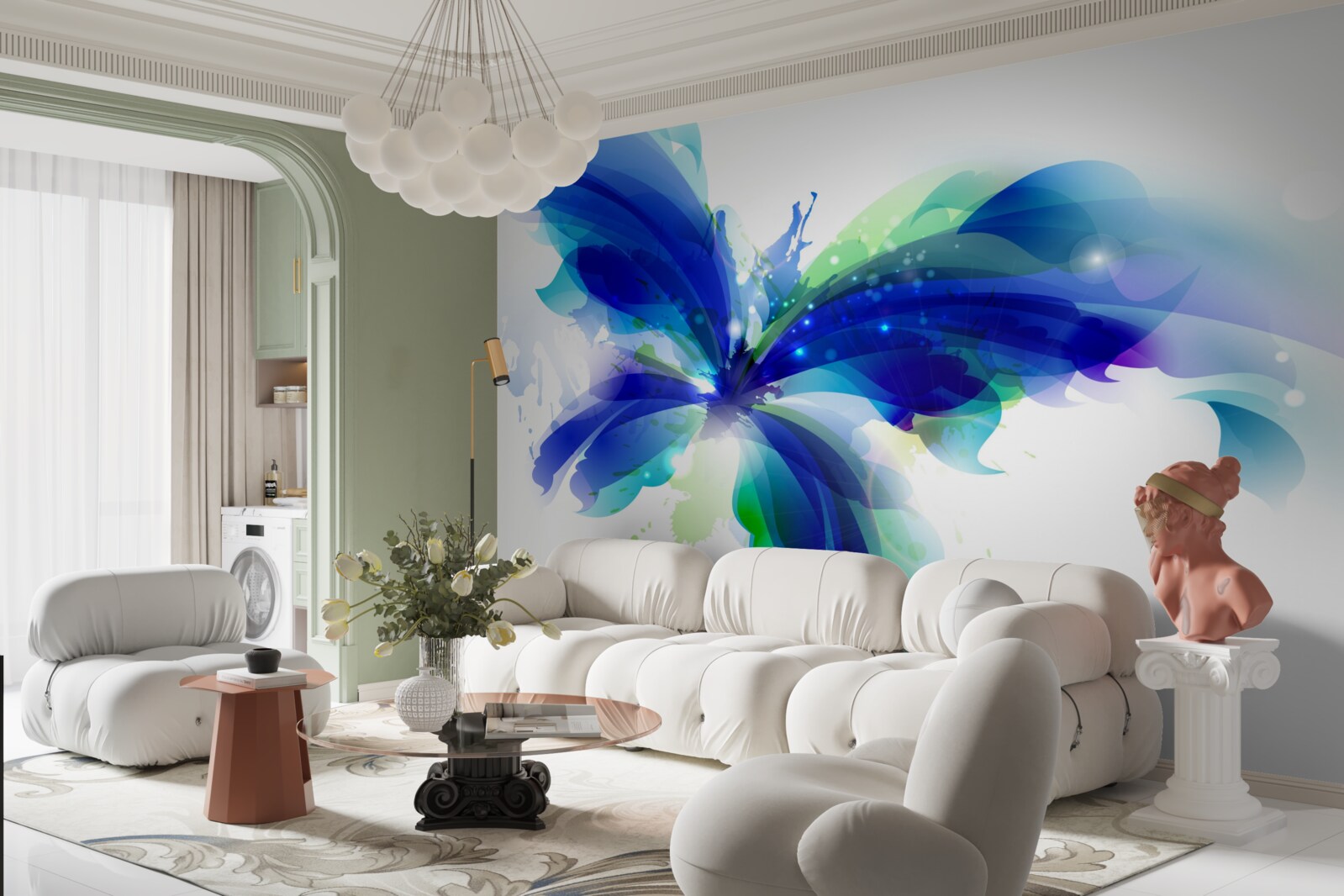 Fotobehang vlinder in lichtblauw