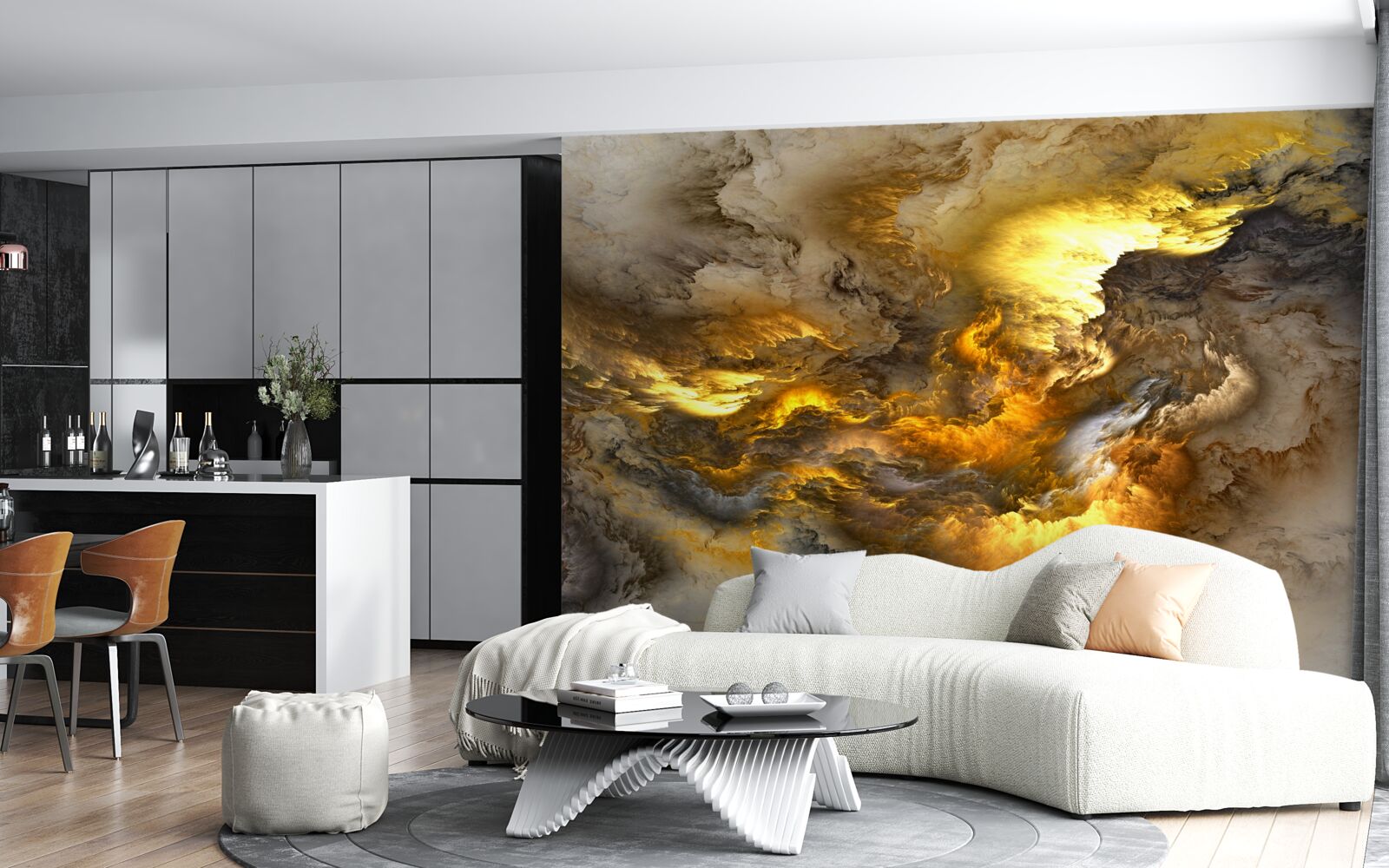 Fotobehang beige marmer met gouddeling