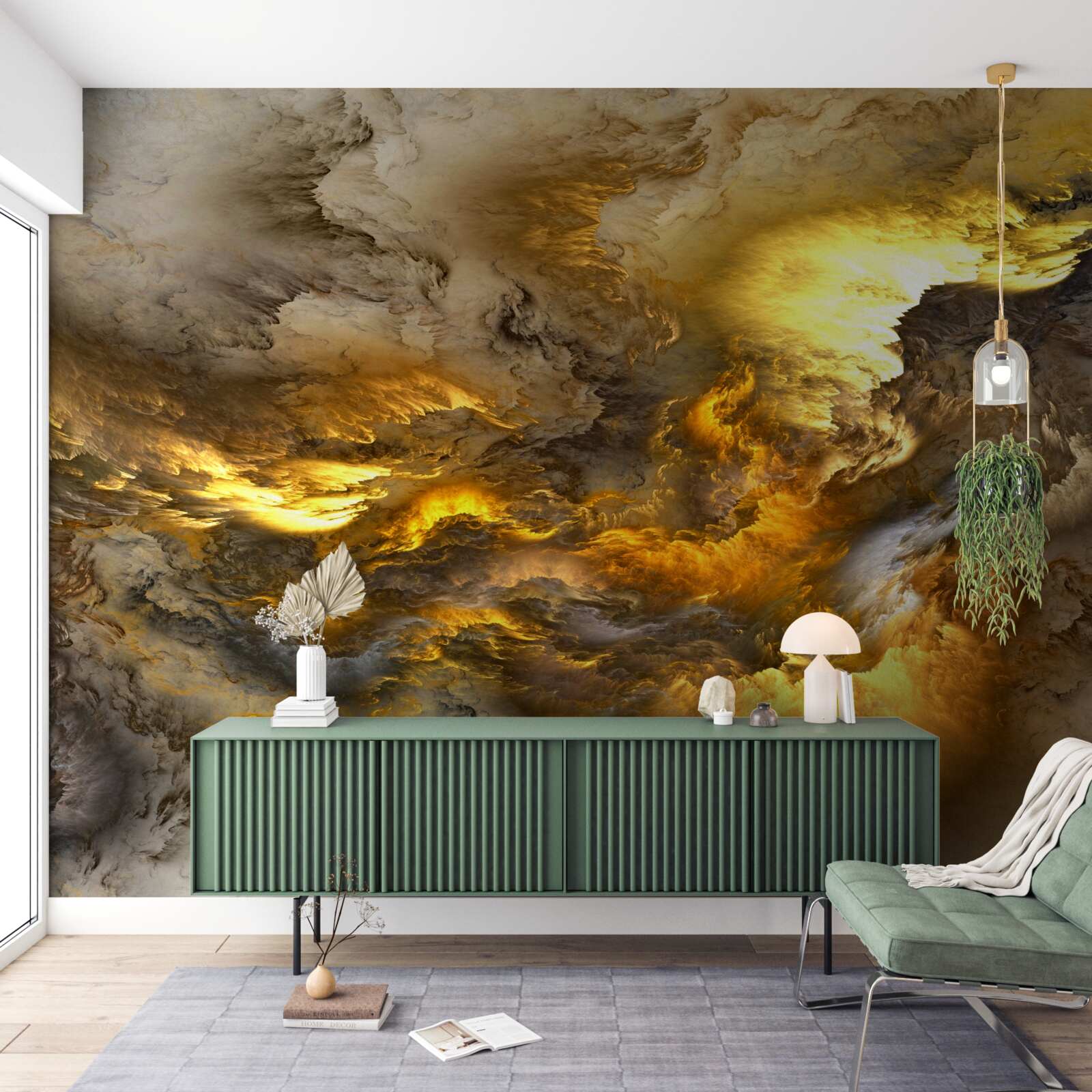 Fotobehang beige marmer met gouddeling