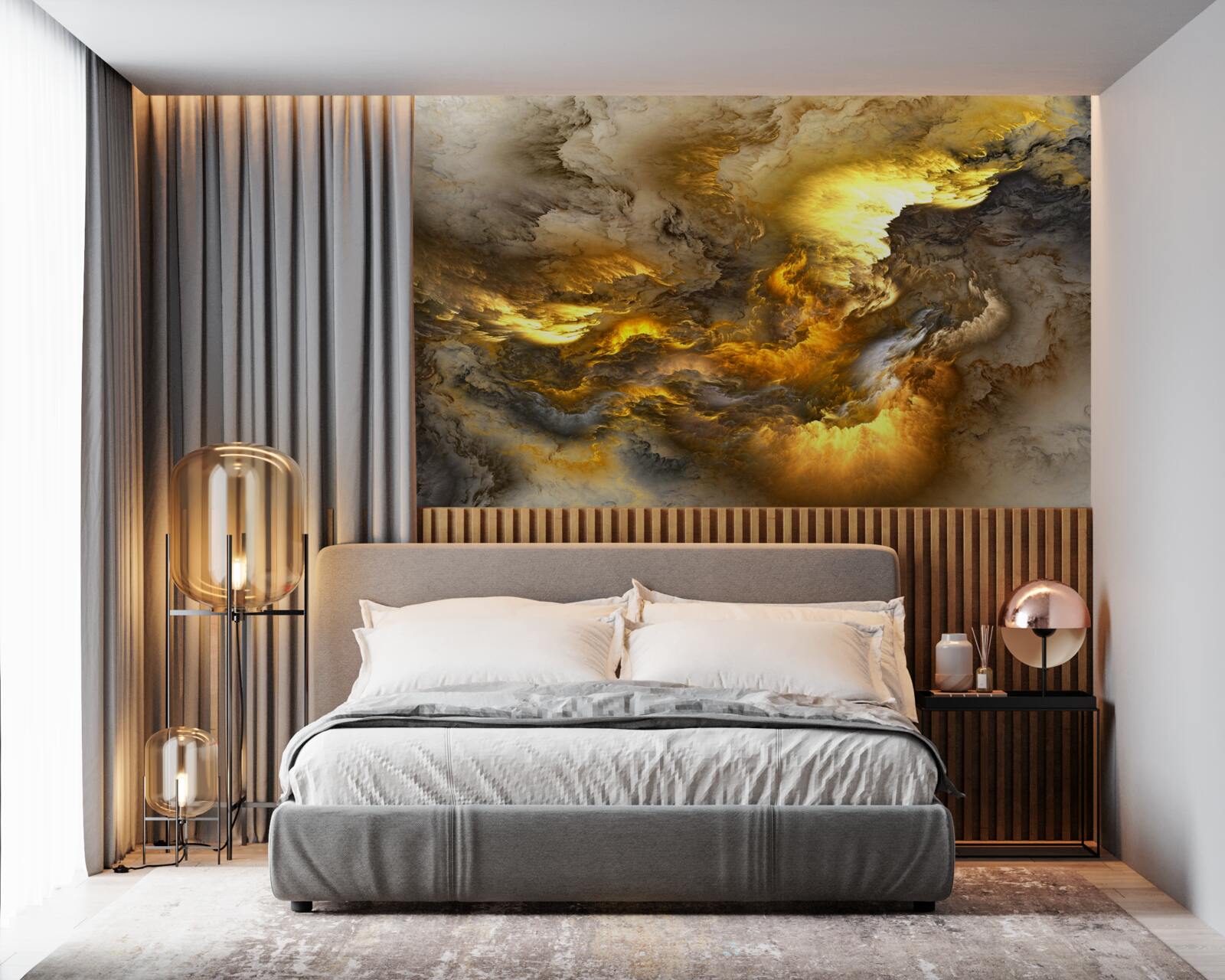 Fotobehang beige marmer met gouddeling