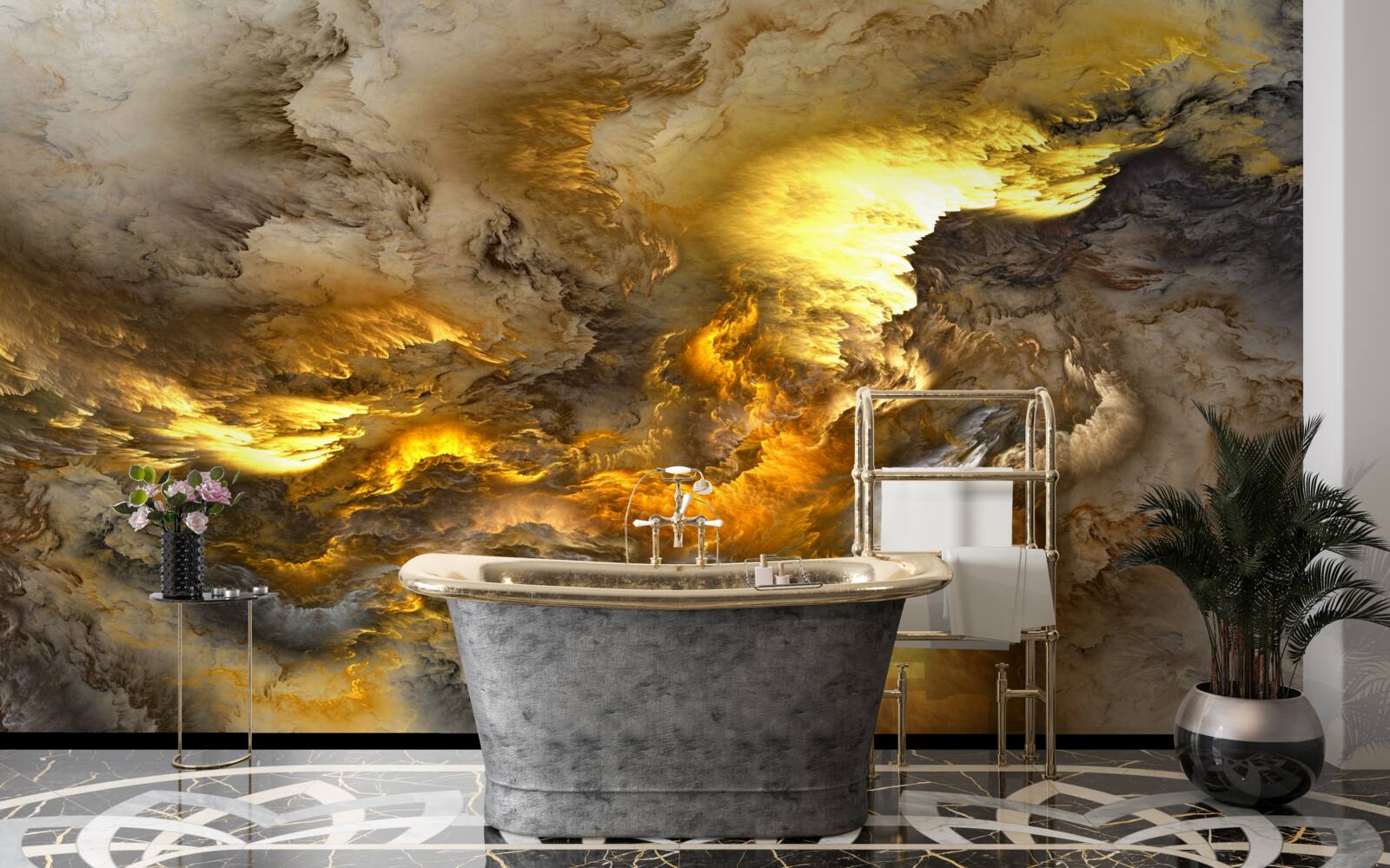 Fotobehang beige marmer met gouddeling