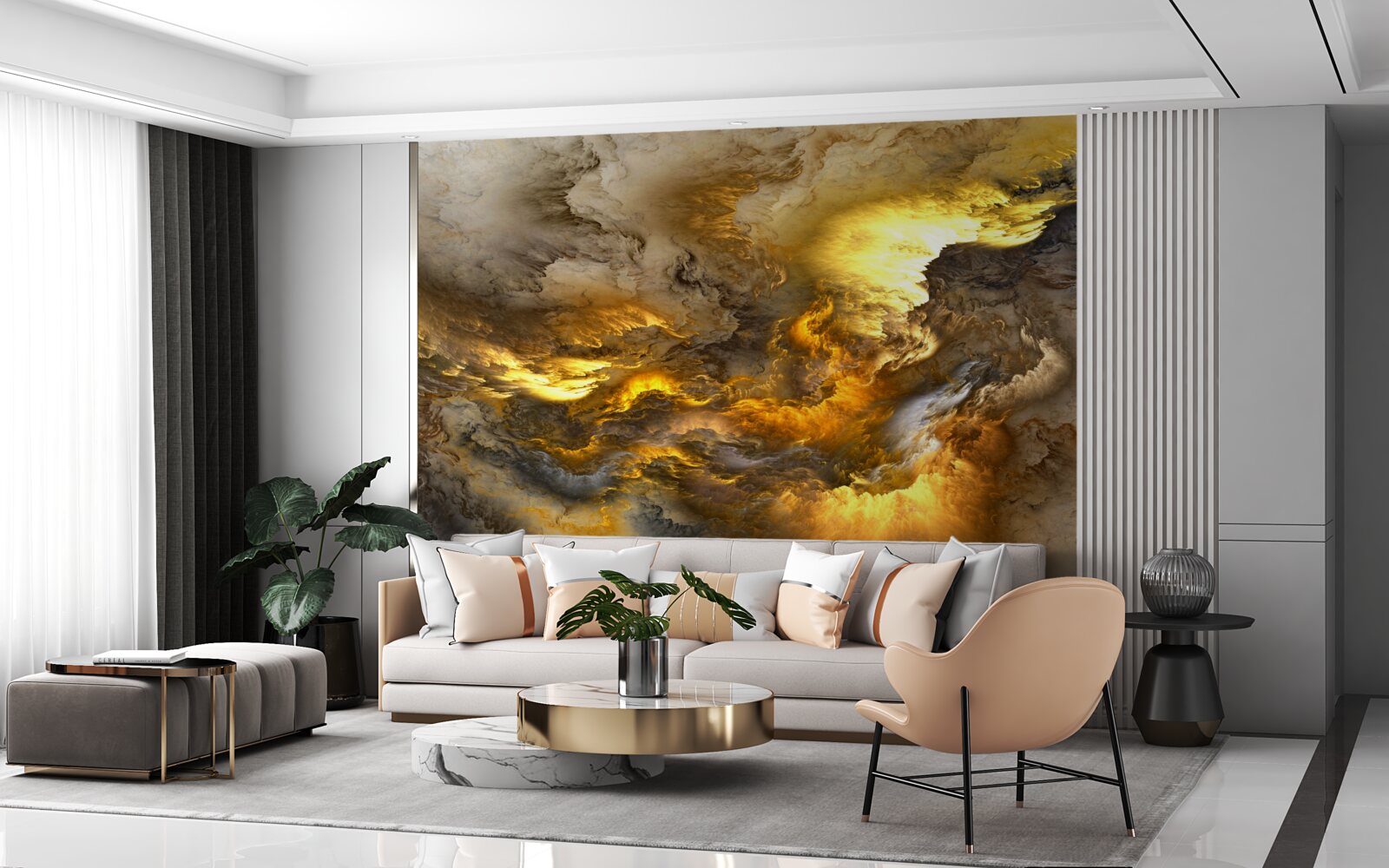 Fotobehang beige marmer met gouddeling