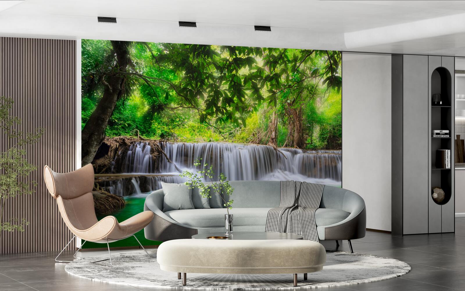 Fotobehang boswaterval voedt zijn water met smaragdgroene kleur