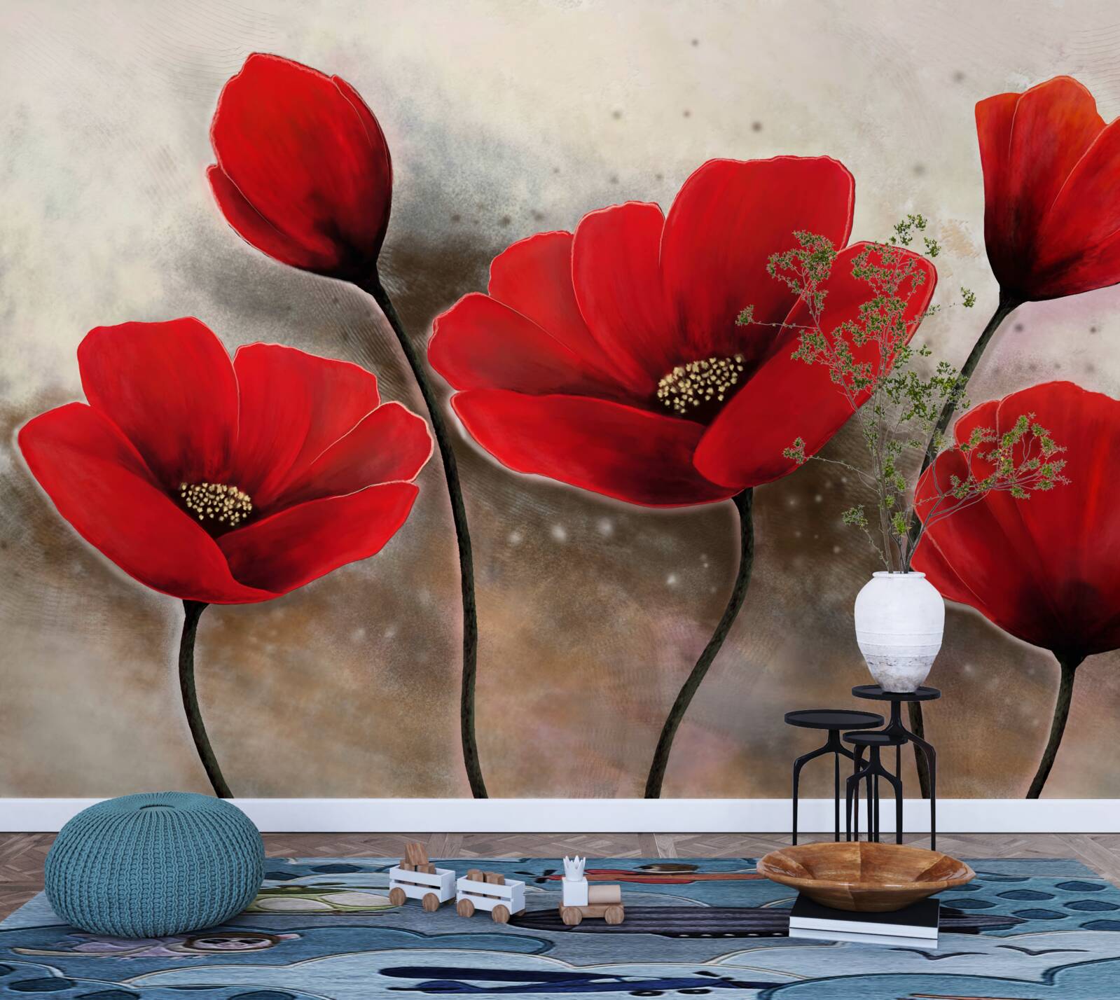 Fotobehang na de regen, scharlaken klaprozen