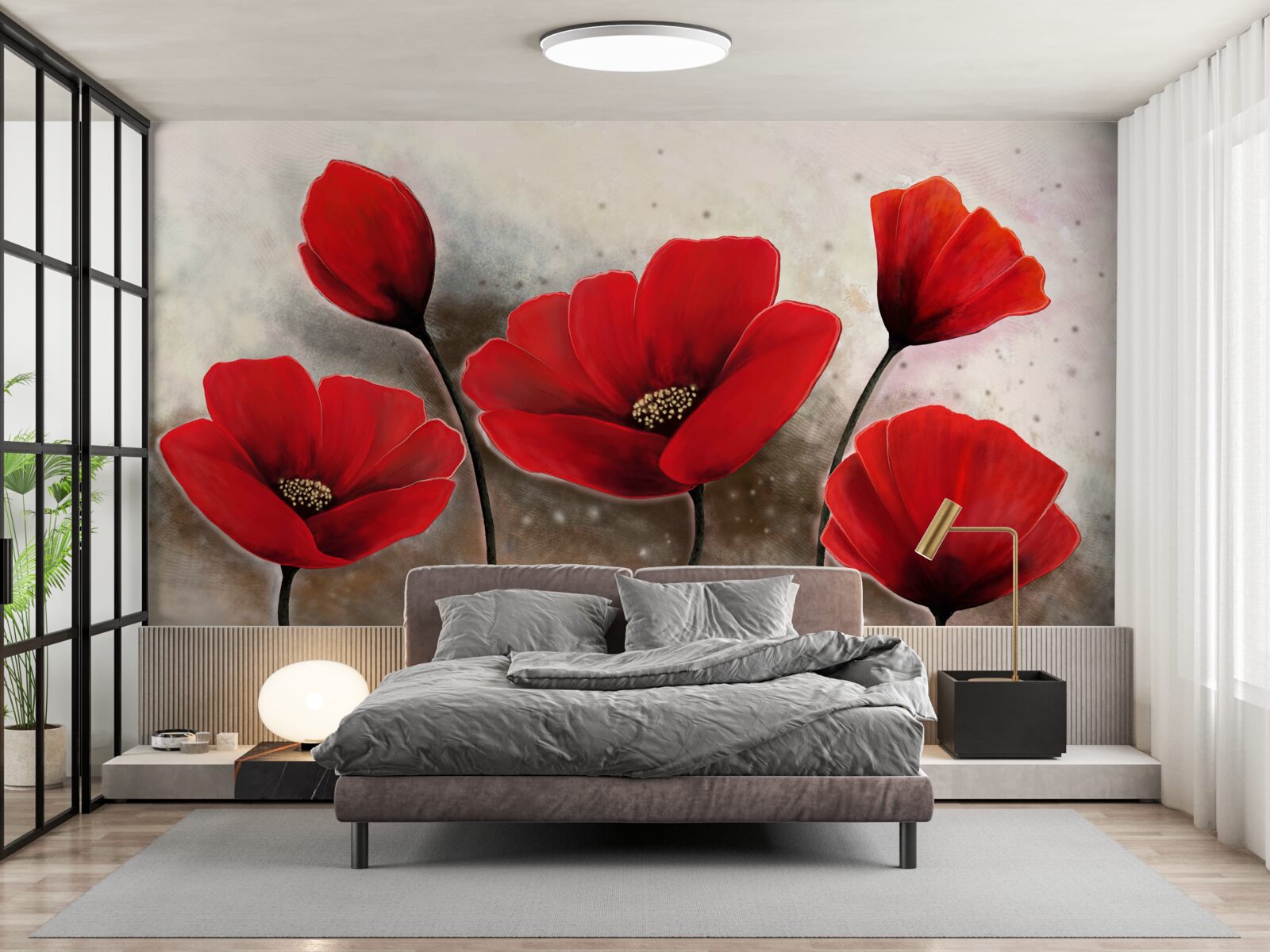 Fotobehang na de regen, scharlaken klaprozen