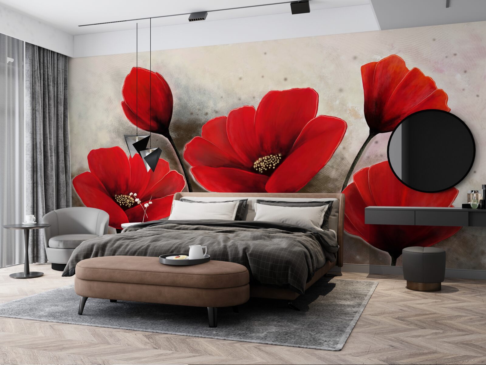 Fotobehang na de regen, scharlaken klaprozen