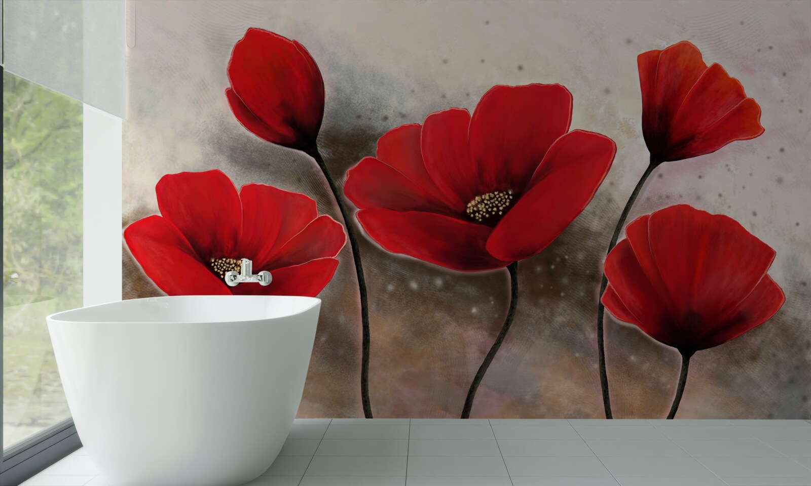 Fotobehang na de regen, scharlaken klaprozen