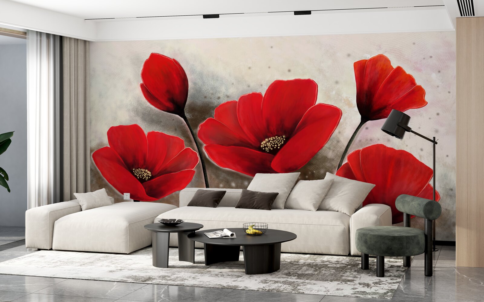 Fotobehang na de regen, scharlaken klaprozen