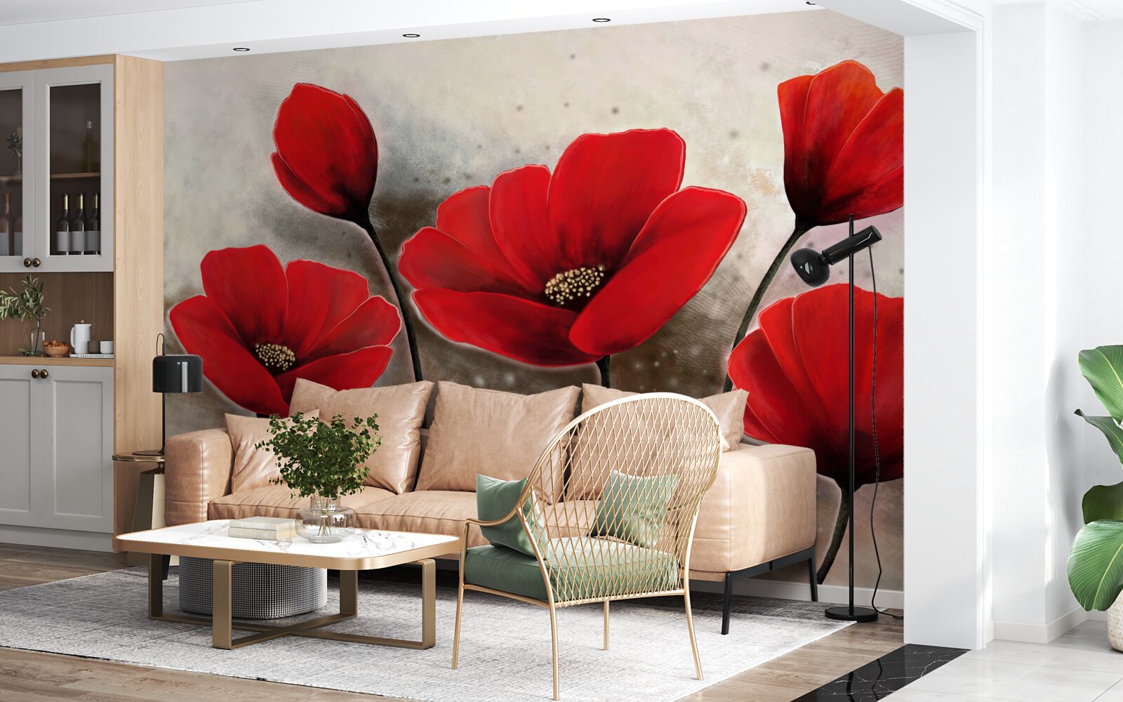 Fotobehang na de regen, scharlaken klaprozen