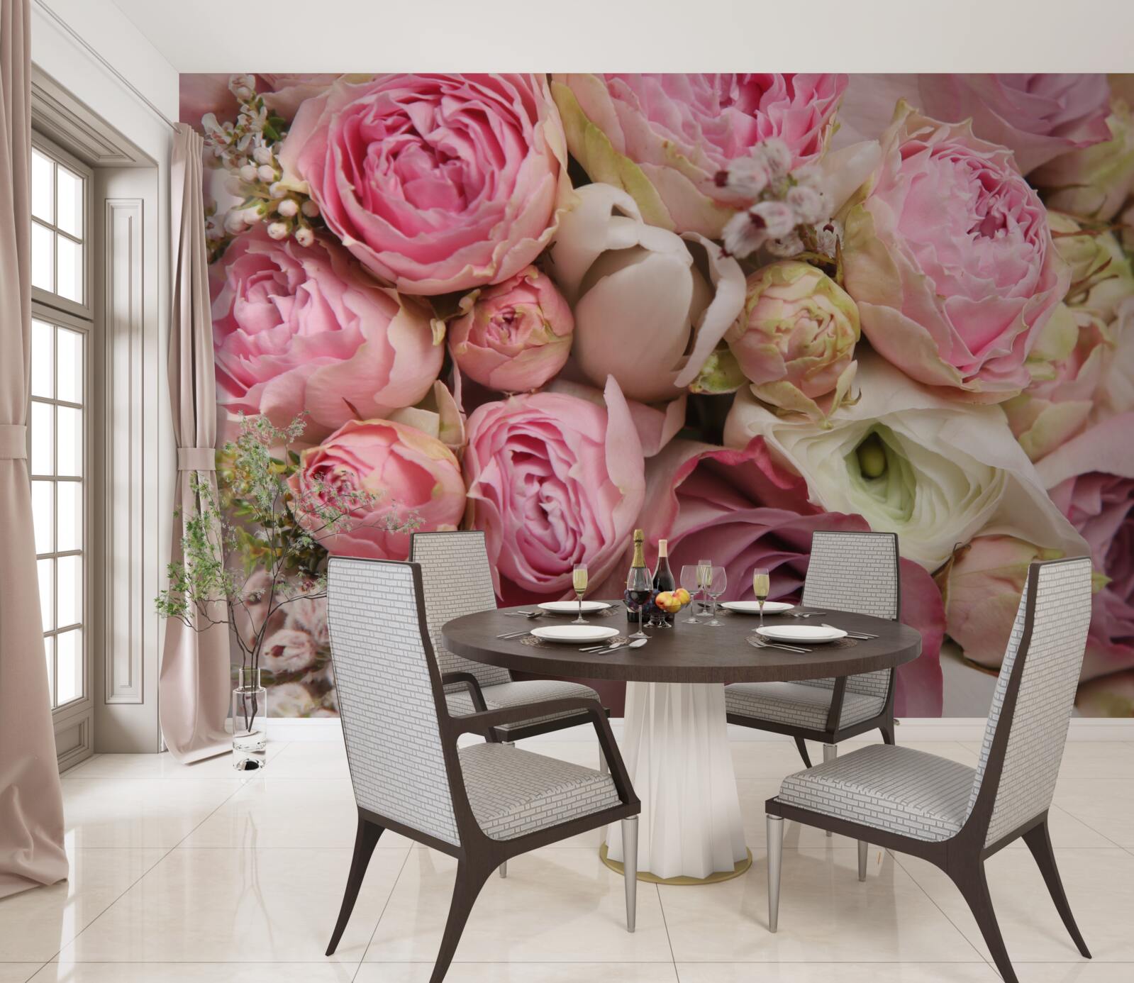 Fotobehang een delicaat boeket bloemen met een romantisch tintje