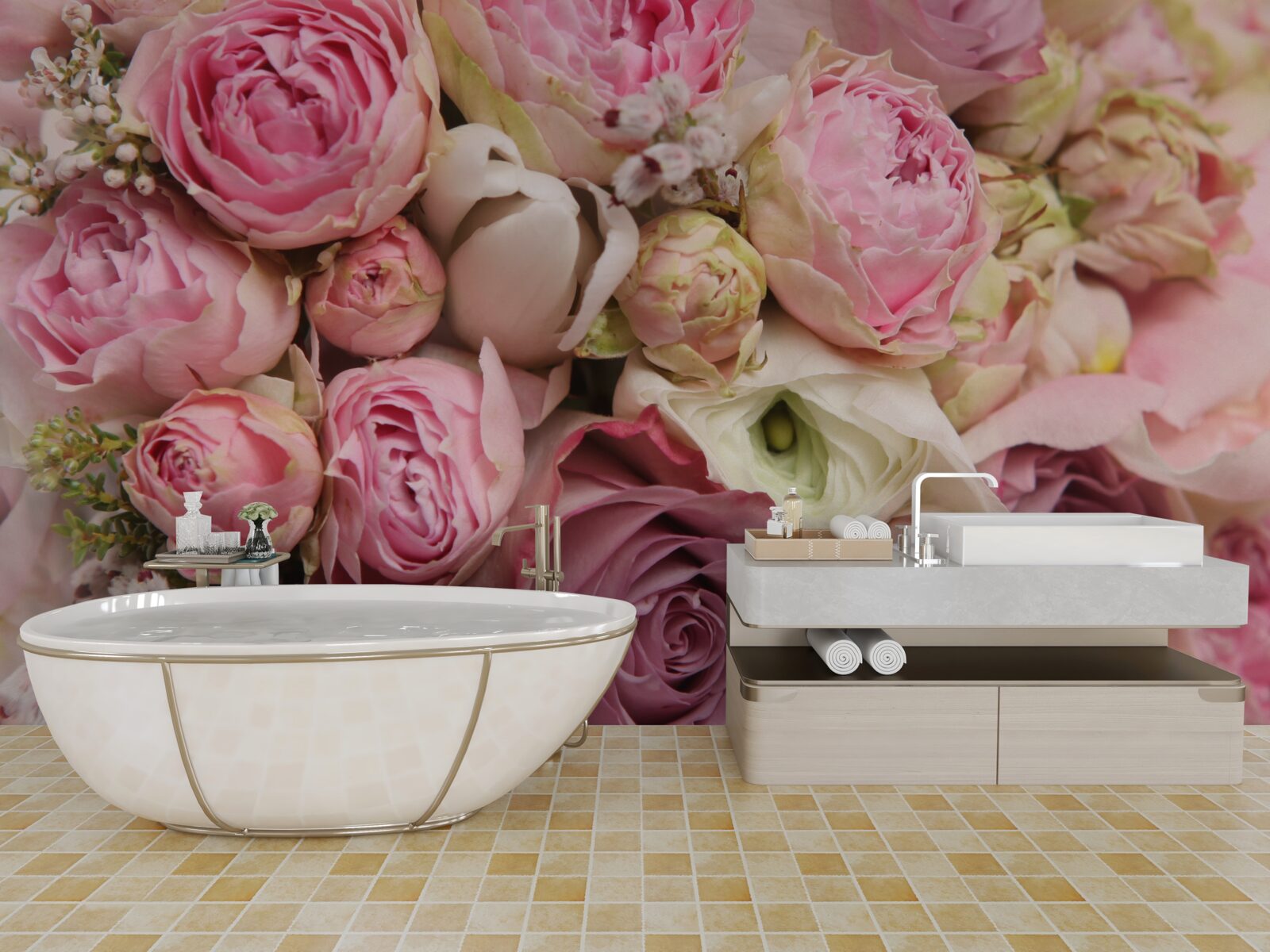 Fotobehang een delicaat boeket bloemen met een romantisch tintje