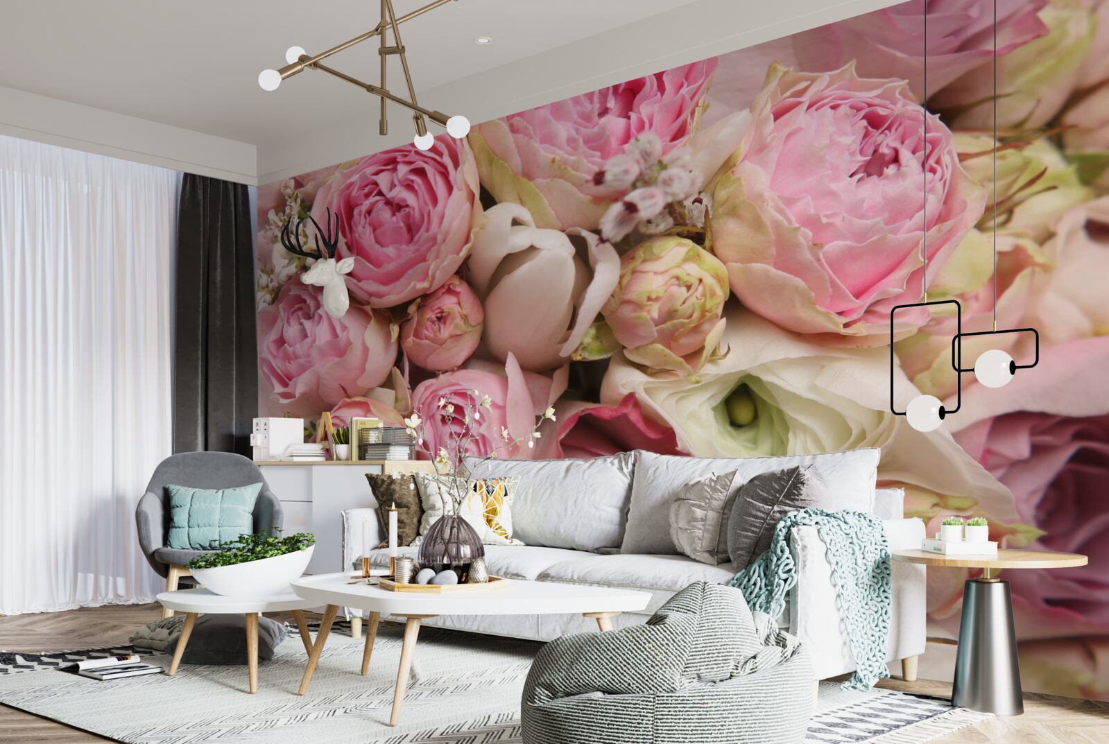 Fotobehang een delicaat boeket bloemen met een romantisch tintje