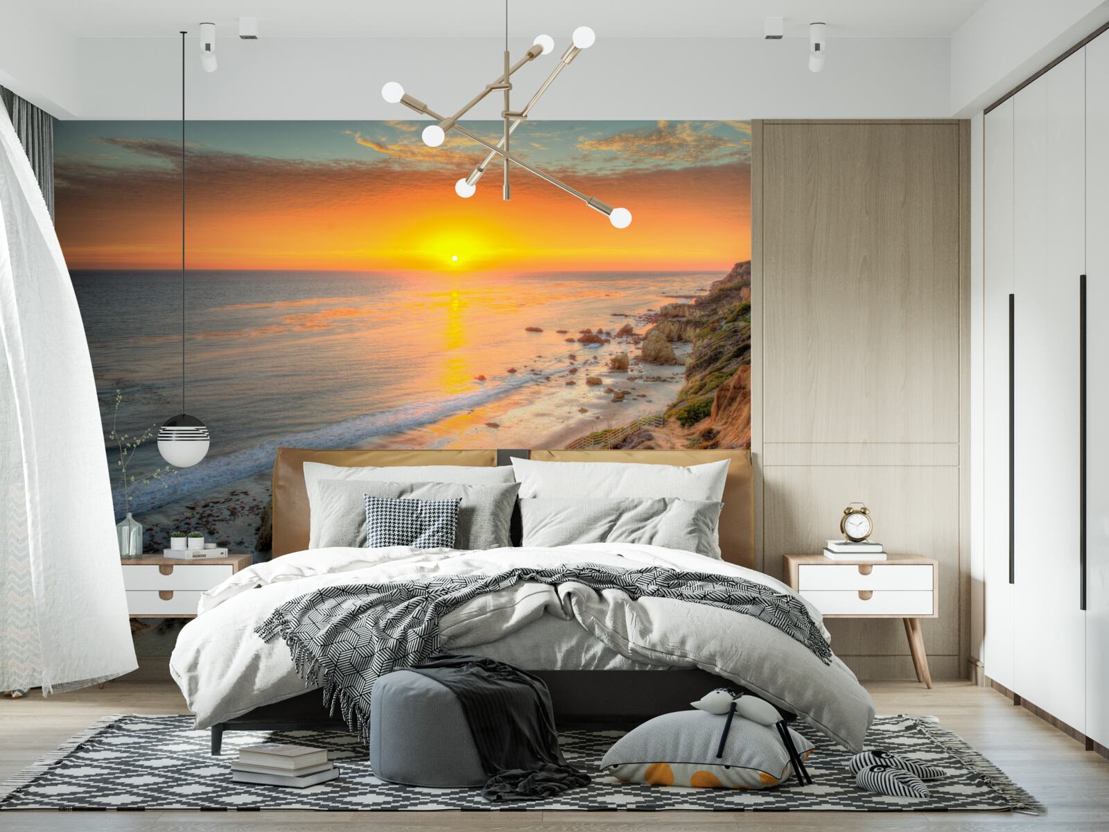 Fotobehang de zon die ondergaat in de oceaan bij zonsondergang