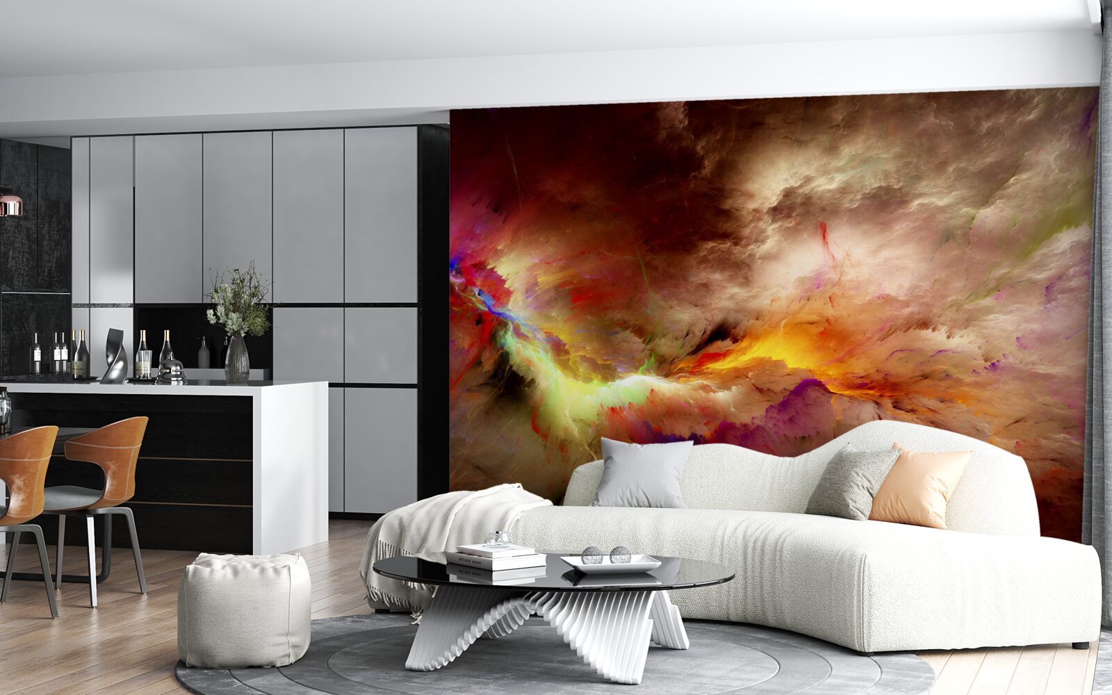 Fotobehang een onweersbui barst los in de woestijn tijdens een onweersbui