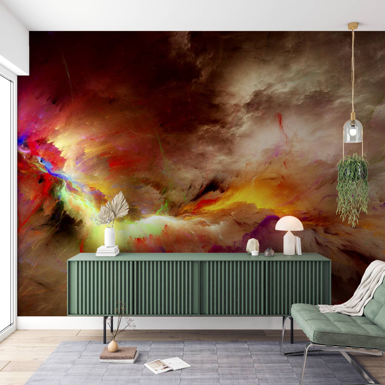 Fotobehang een onweersbui barst los in de woestijn tijdens een onweersbui