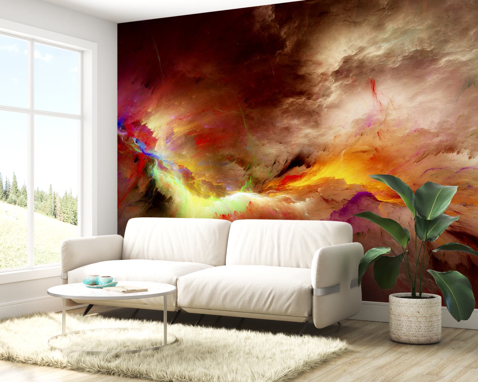 Fotobehang een onweersbui barst los in de woestijn tijdens een onweersbui