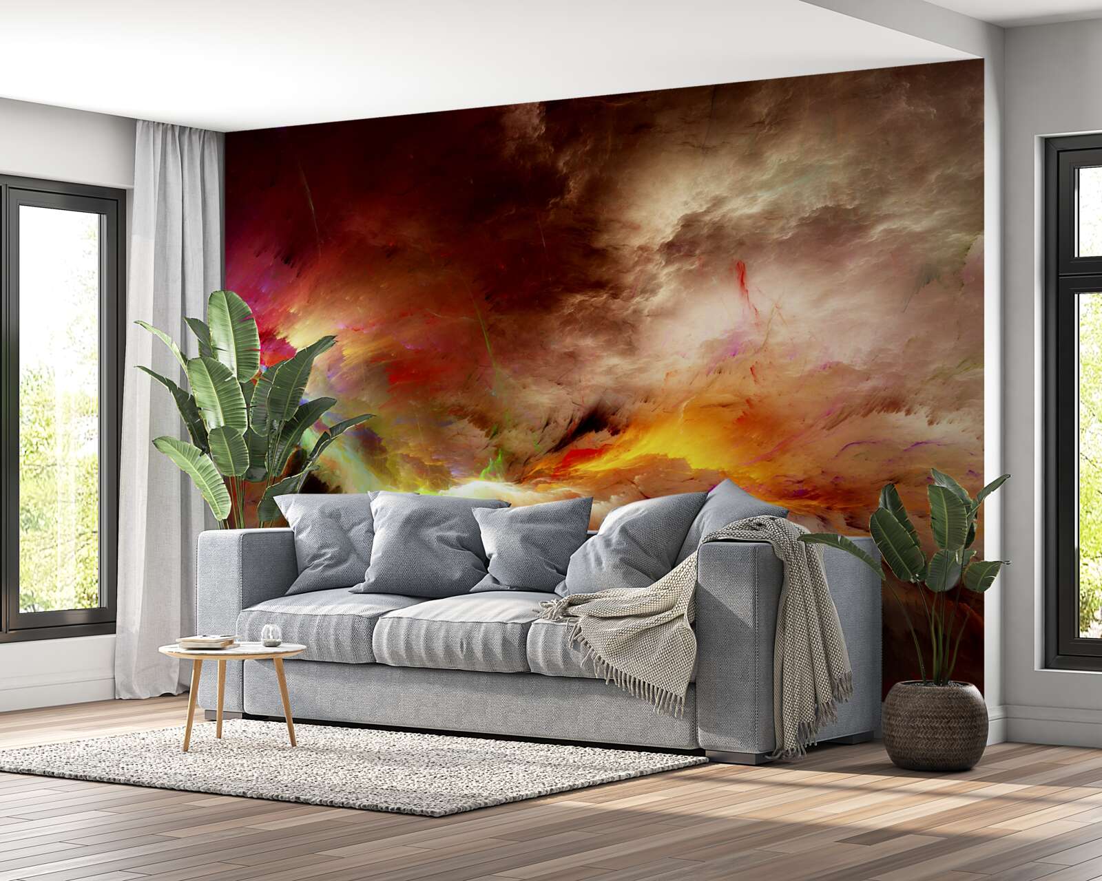 Fotobehang een onweersbui barst los in de woestijn tijdens een onweersbui