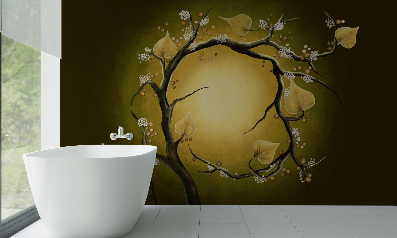 Fotobehang Gele magnolia in volle bloei tegen een achtergrond van zonlicht