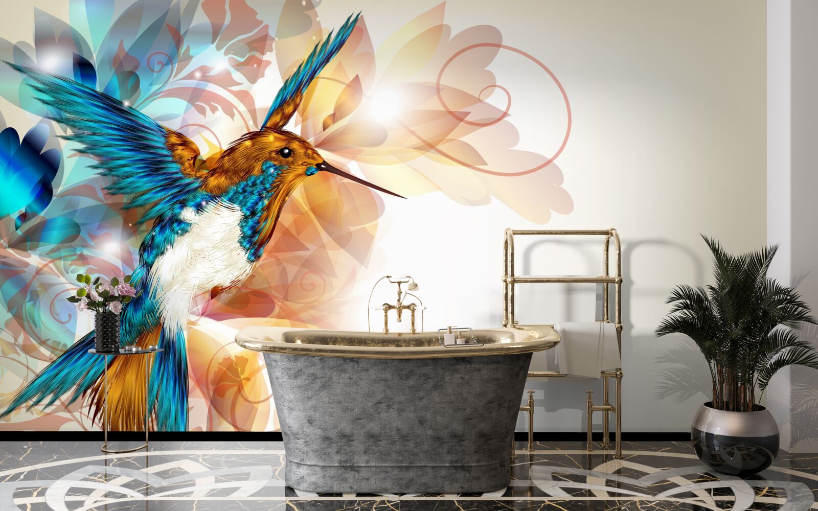 Fotobehang immateriële blauwe kolibrie